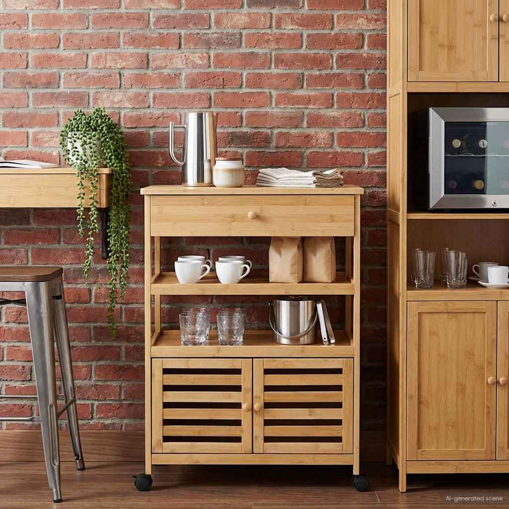 vidaXL Kitchen Trolley with Wheels Natural 59.5 x 36 x 82 cm Bamboo