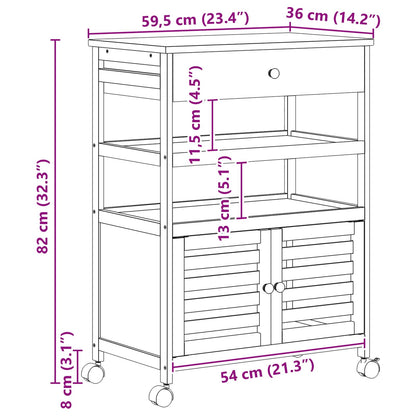 vidaXL Kitchen Trolley with Wheels Natural 59.5 x 36 x 82 cm Bamboo