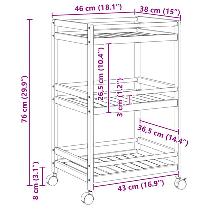 vidaXL Kitchen Trolley with Wheels Natural 46 x 38 x 76 cm Bamboo