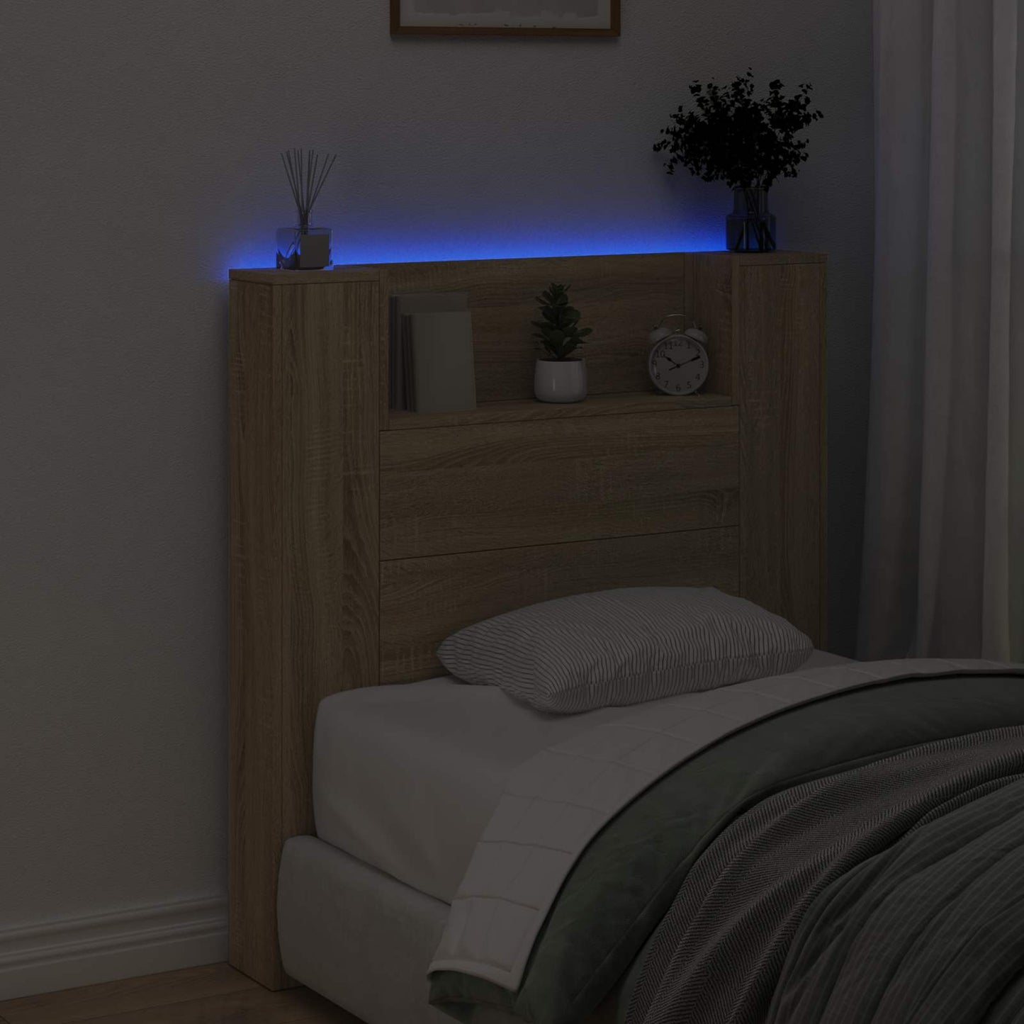vidaXL Storage Headboard with LED Sonoma Oak Engineered Wood