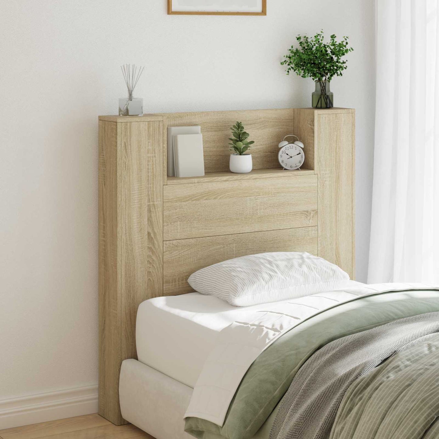 vidaXL Storage Headboard with LED Sonoma Oak Engineered Wood