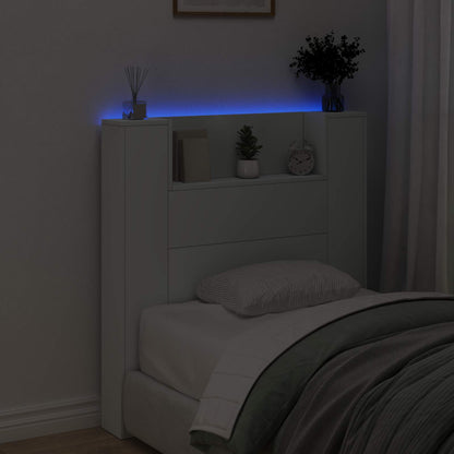 vidaXL Storage Headboard with LED White Engineered Wood