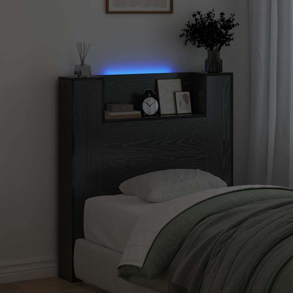 vidaXL Storage Headboard with LED Black Oak Engineered Wood