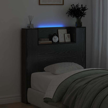 vidaXL Storage Headboard with LED Black Oak Engineered Wood