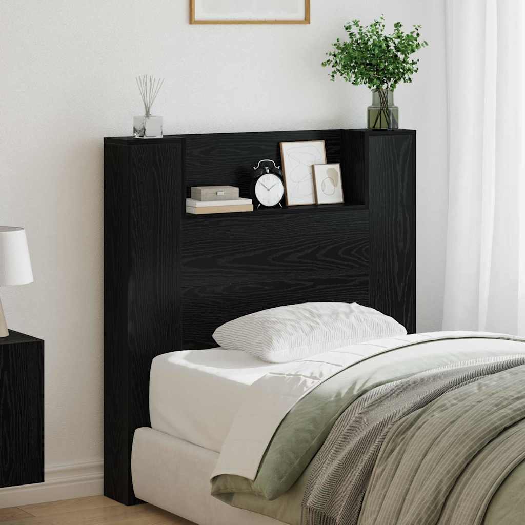 vidaXL Storage Headboard with LED Black Oak Engineered Wood