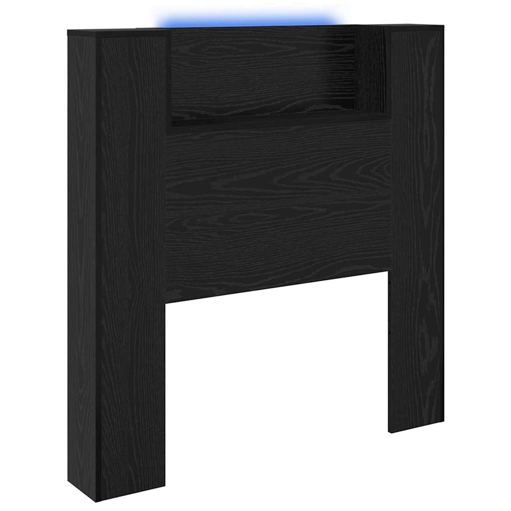 vidaXL Storage Headboard with LED Black Oak Engineered Wood