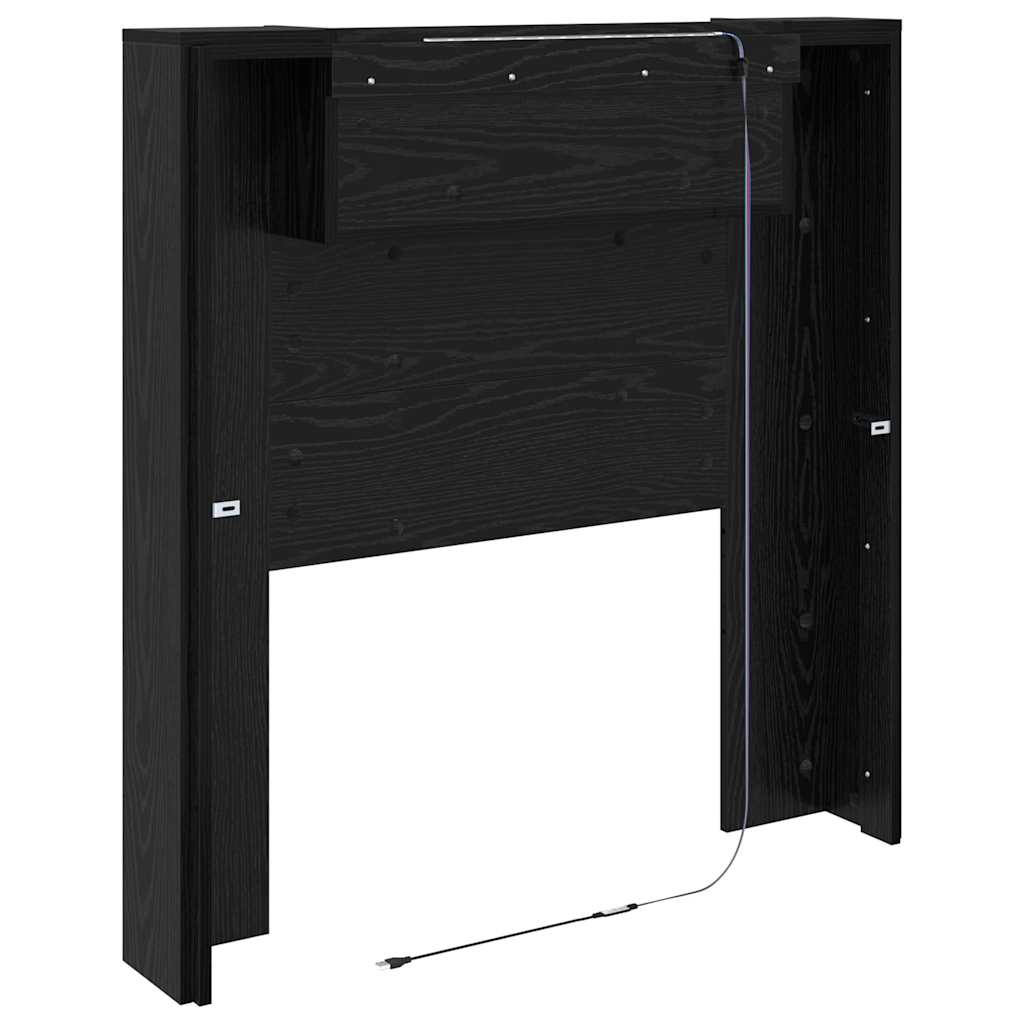 vidaXL Storage Headboard with LED Black Oak Engineered Wood