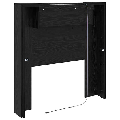 vidaXL Storage Headboard with LED Black Oak Engineered Wood