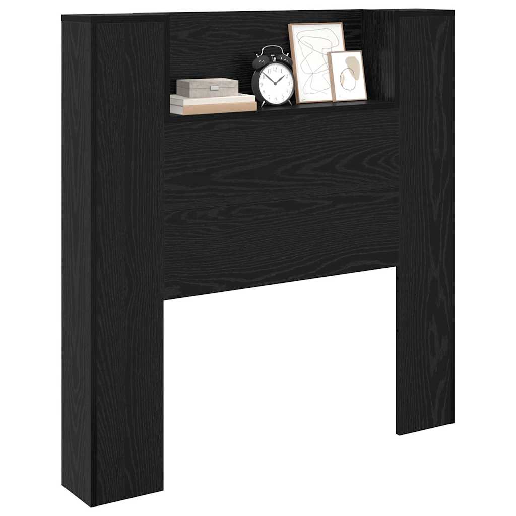 vidaXL Storage Headboard with LED Black Oak Engineered Wood