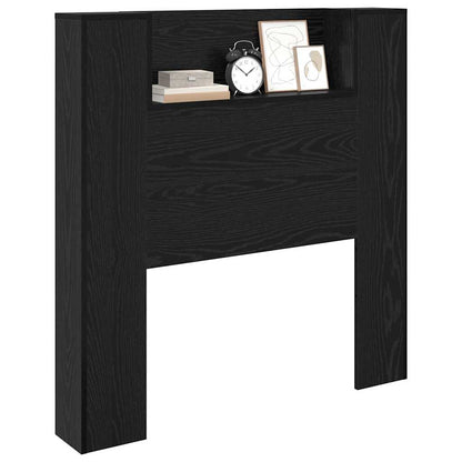 vidaXL Storage Headboard with LED Black Oak Engineered Wood