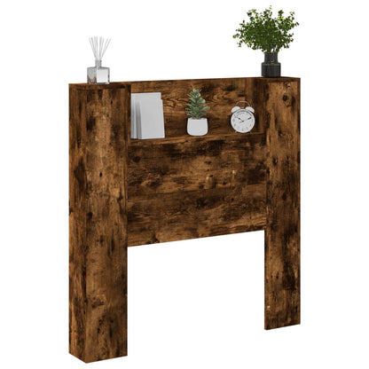 vidaXL Storage Headboard with LED Smoked Oak Engineered Wood