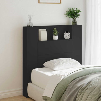 vidaXL Storage Headboard with LED Black Engineered Wood