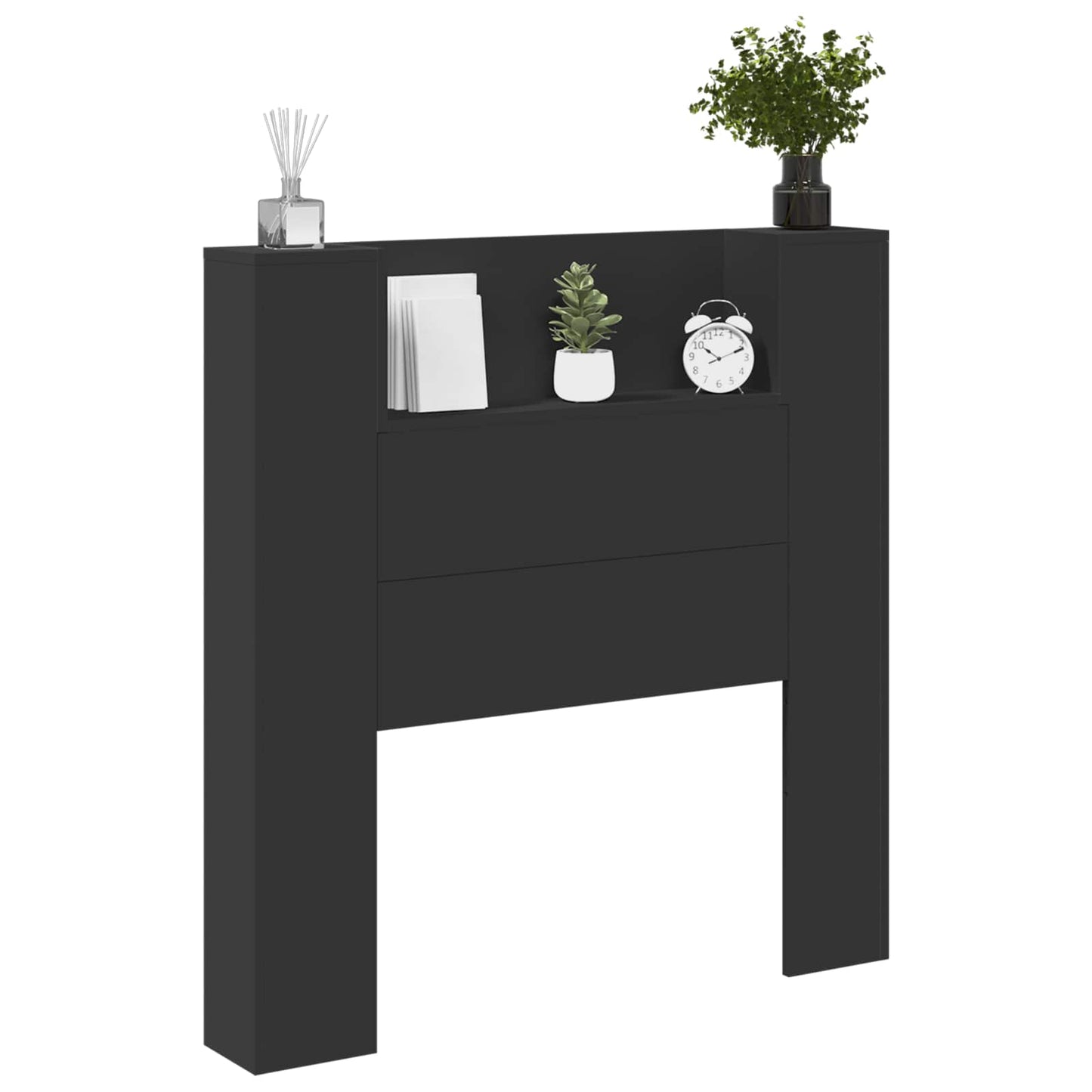 vidaXL Storage Headboard with LED Black Engineered Wood