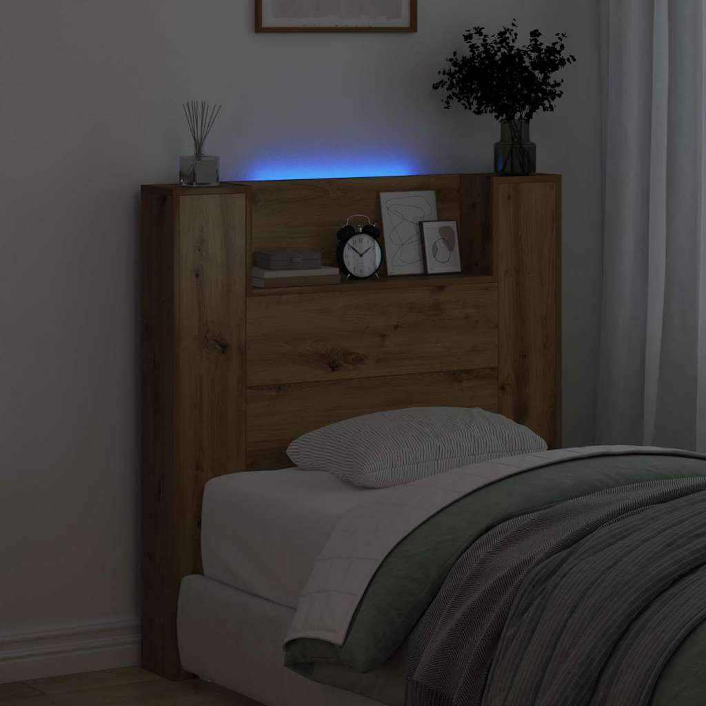 vidaXL Storage Headboard with LED Artisan Oak Engineered Wood