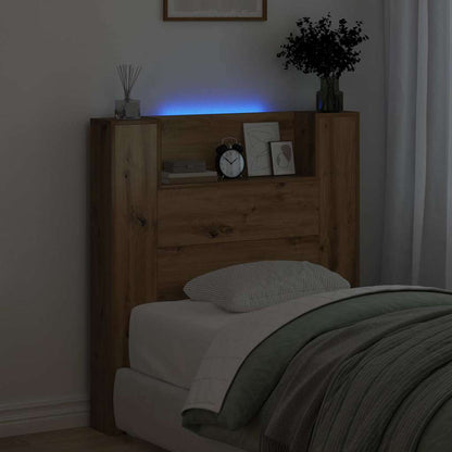 vidaXL Storage Headboard with LED Artisan Oak Engineered Wood
