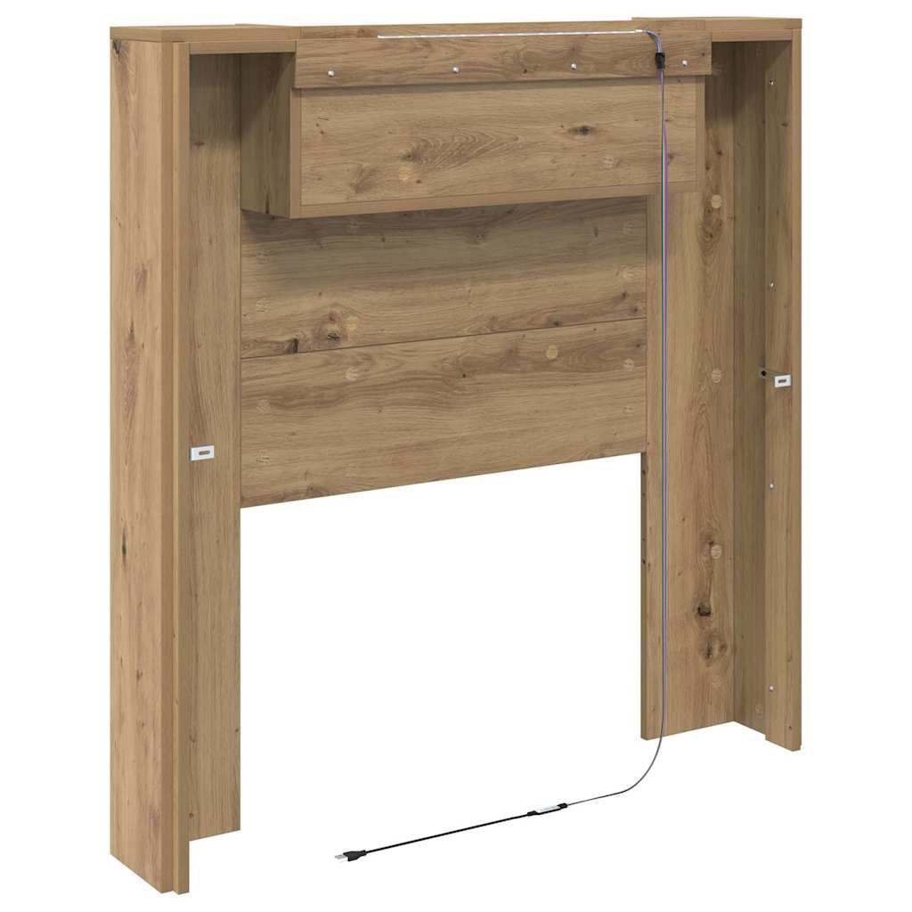 vidaXL Storage Headboard with LED Artisan Oak Engineered Wood