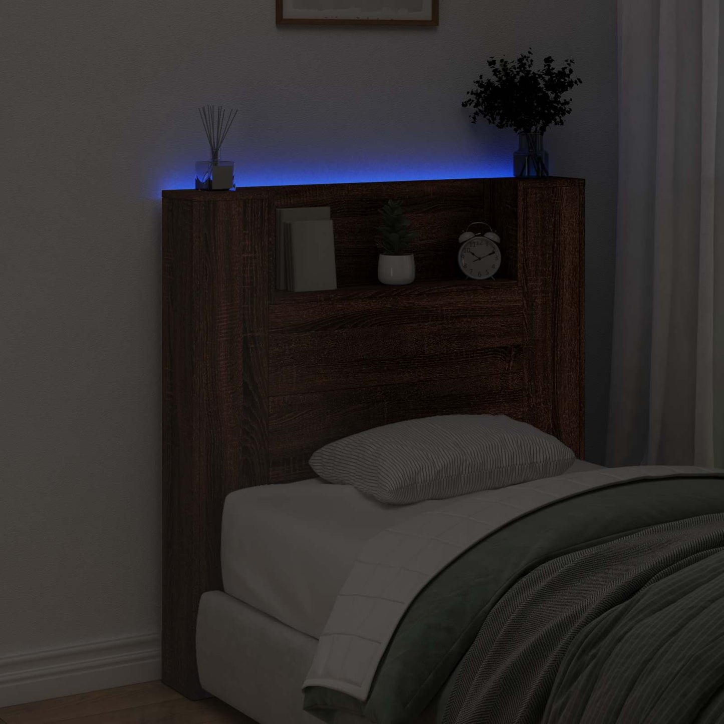 vidaXL Storage Headboard with LED Brown Oak Engineered Wood