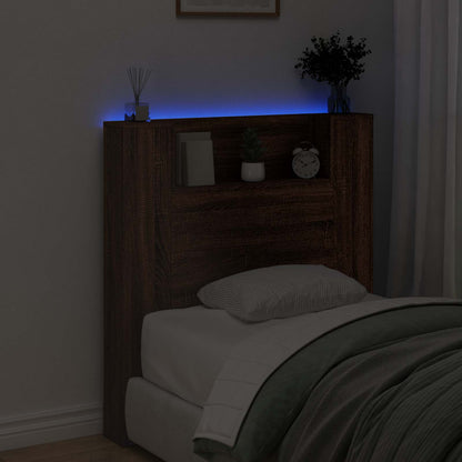vidaXL Storage Headboard with LED Brown Oak Engineered Wood