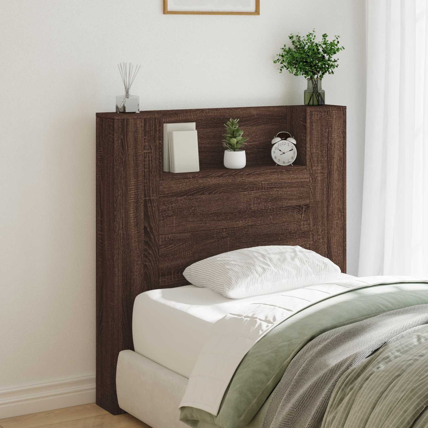 vidaXL Storage Headboard with LED Brown Oak Engineered Wood