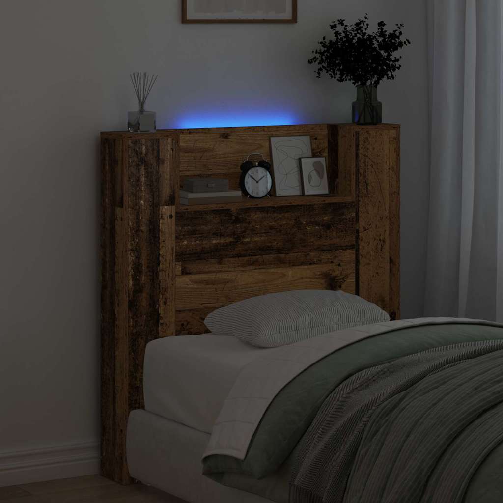 vidaXL Storage Headboard with LED Old Wood Engineered Wood