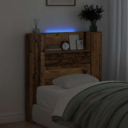 vidaXL Storage Headboard with LED Old Wood Engineered Wood