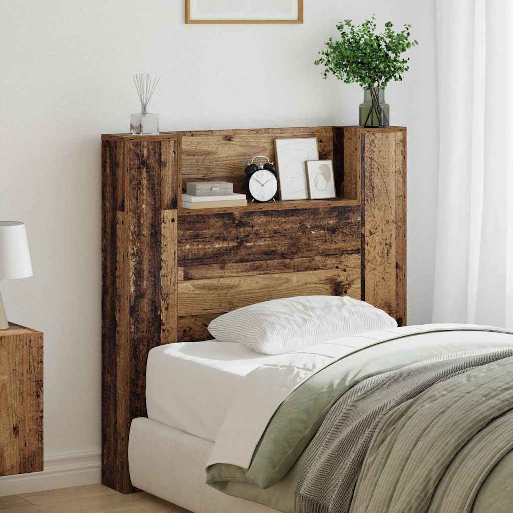 vidaXL Storage Headboard with LED Old Wood Engineered Wood
