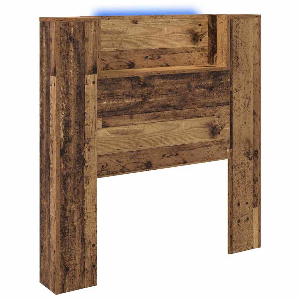 vidaXL Storage Headboard with LED Old Wood Engineered Wood
