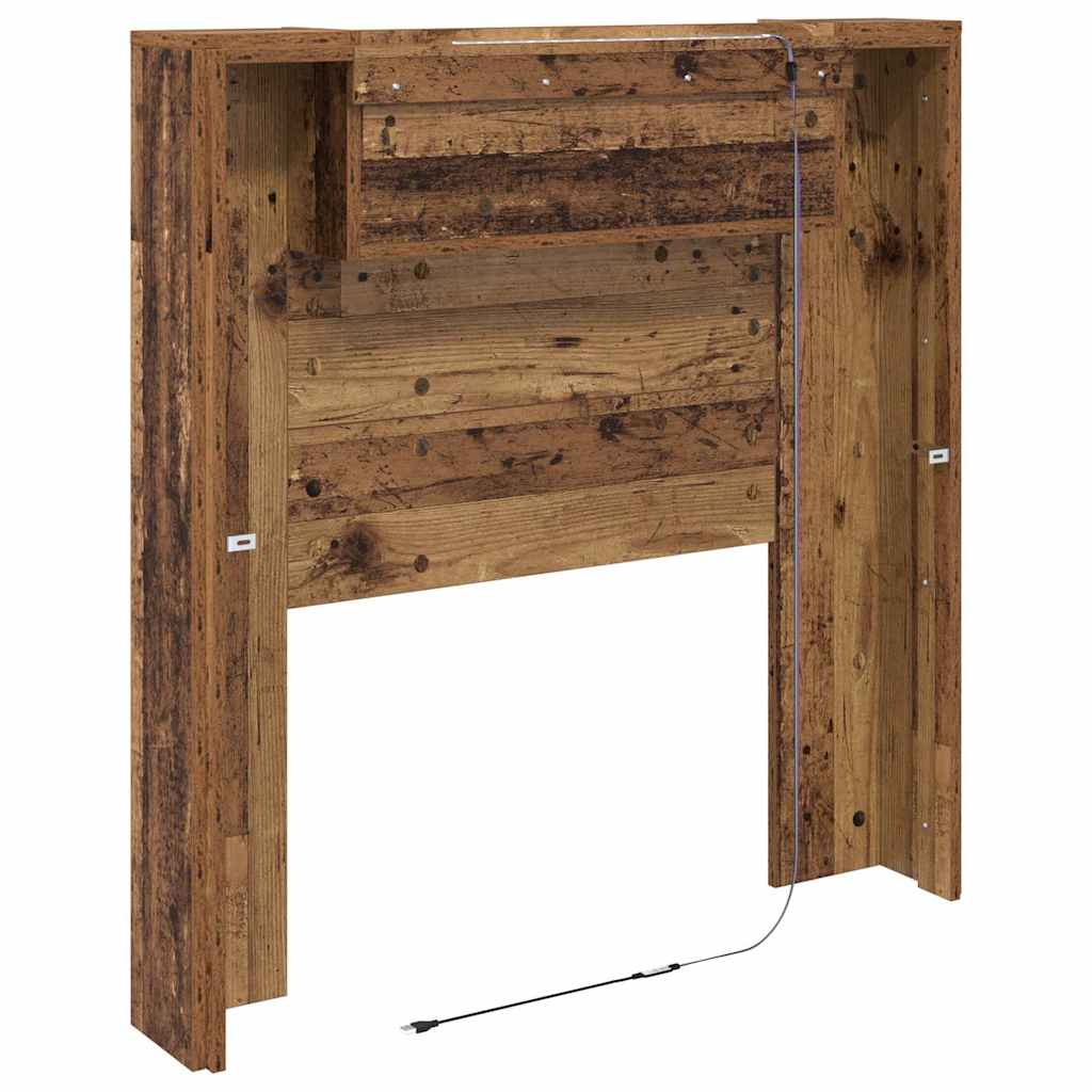 vidaXL Storage Headboard with LED Old Wood Engineered Wood