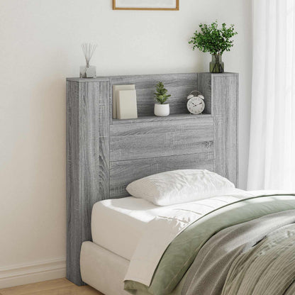 vidaXL Storage Headboard with LED Grey Sonoma Engineered Wood
