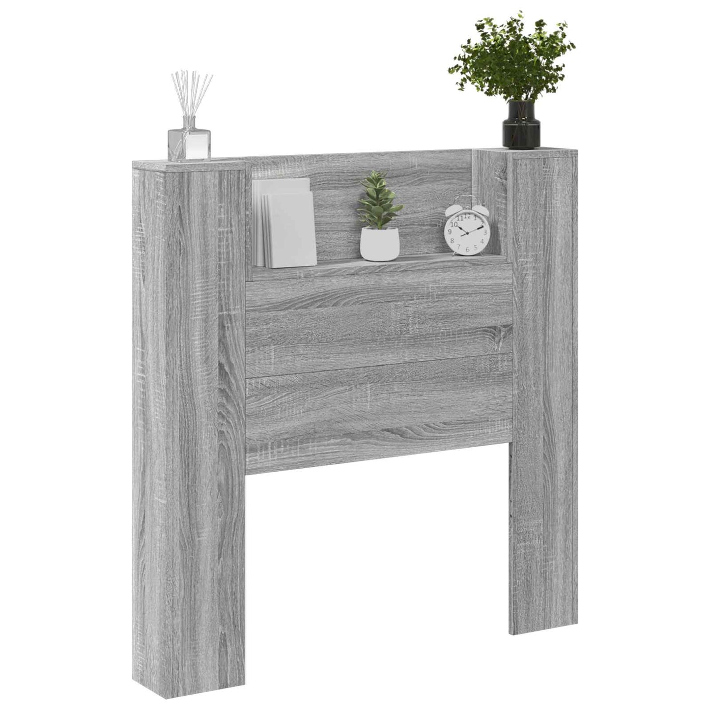 vidaXL Storage Headboard with LED Grey Sonoma Engineered Wood