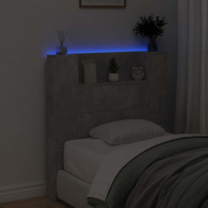 vidaXL Storage Headboard with LED Concrete Grey Engineered Wood