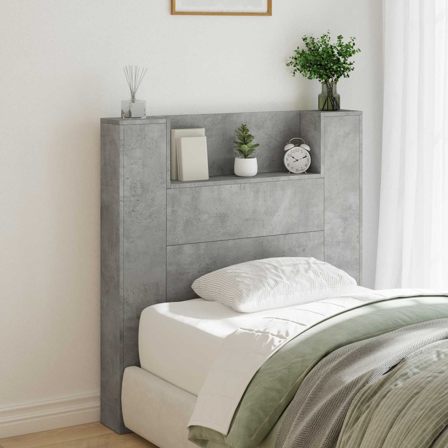 vidaXL Storage Headboard with LED Concrete Grey Engineered Wood
