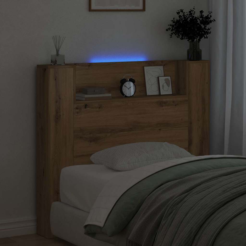 vidaXL Storage Headboard with LED Artisan Oak Engineered Wood