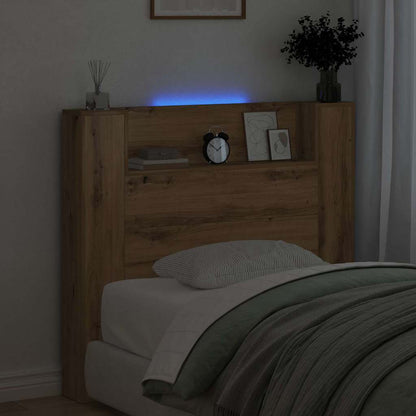 vidaXL Storage Headboard with LED Artisan Oak Engineered Wood