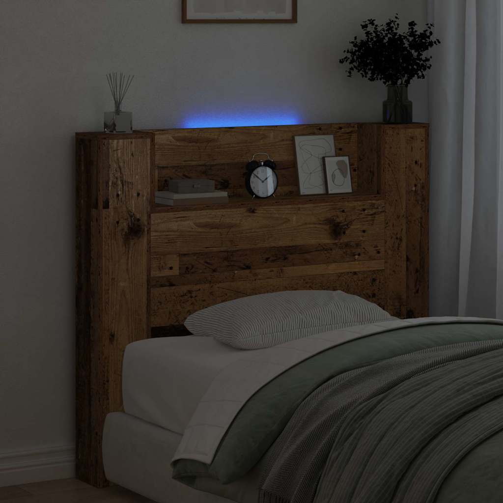 vidaXL Storage Headboard with LED Old Wood Engineered Wood