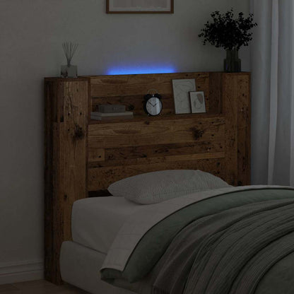vidaXL Storage Headboard with LED Old Wood Engineered Wood