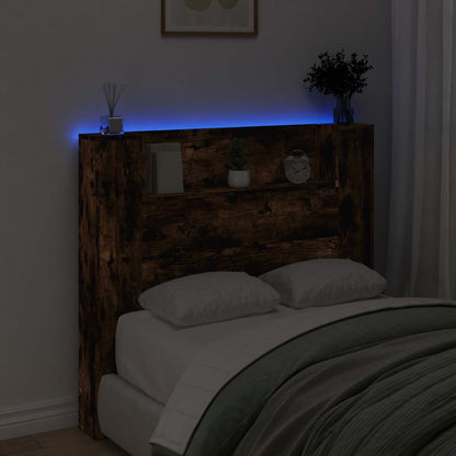 vidaXL Storage Headboard with LED Smoked Oak Engineered Wood