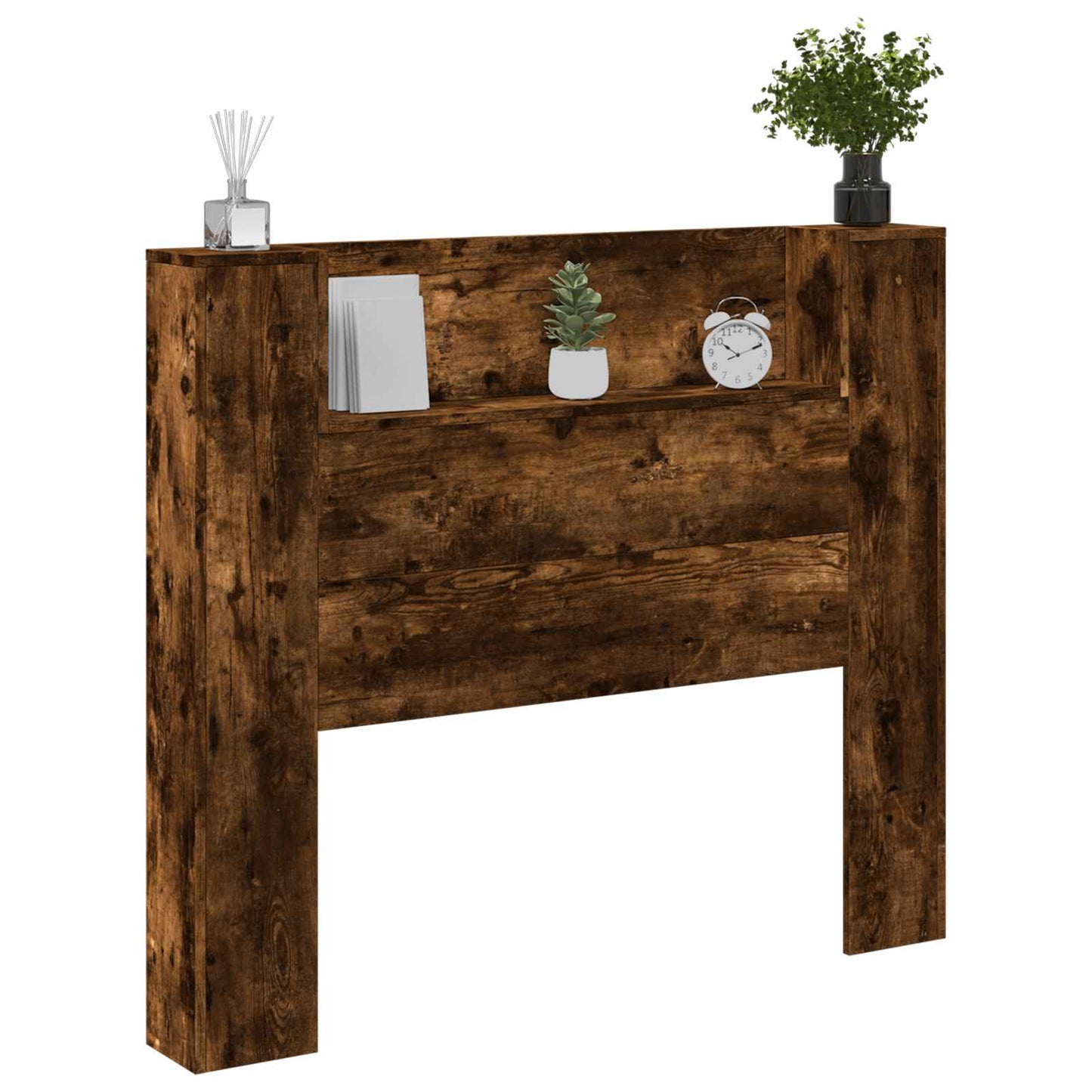 vidaXL Storage Headboard with LED Smoked Oak Engineered Wood