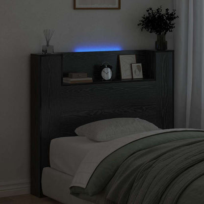 vidaXL Storage Headboard with LED Black Oak Engineered Wood
