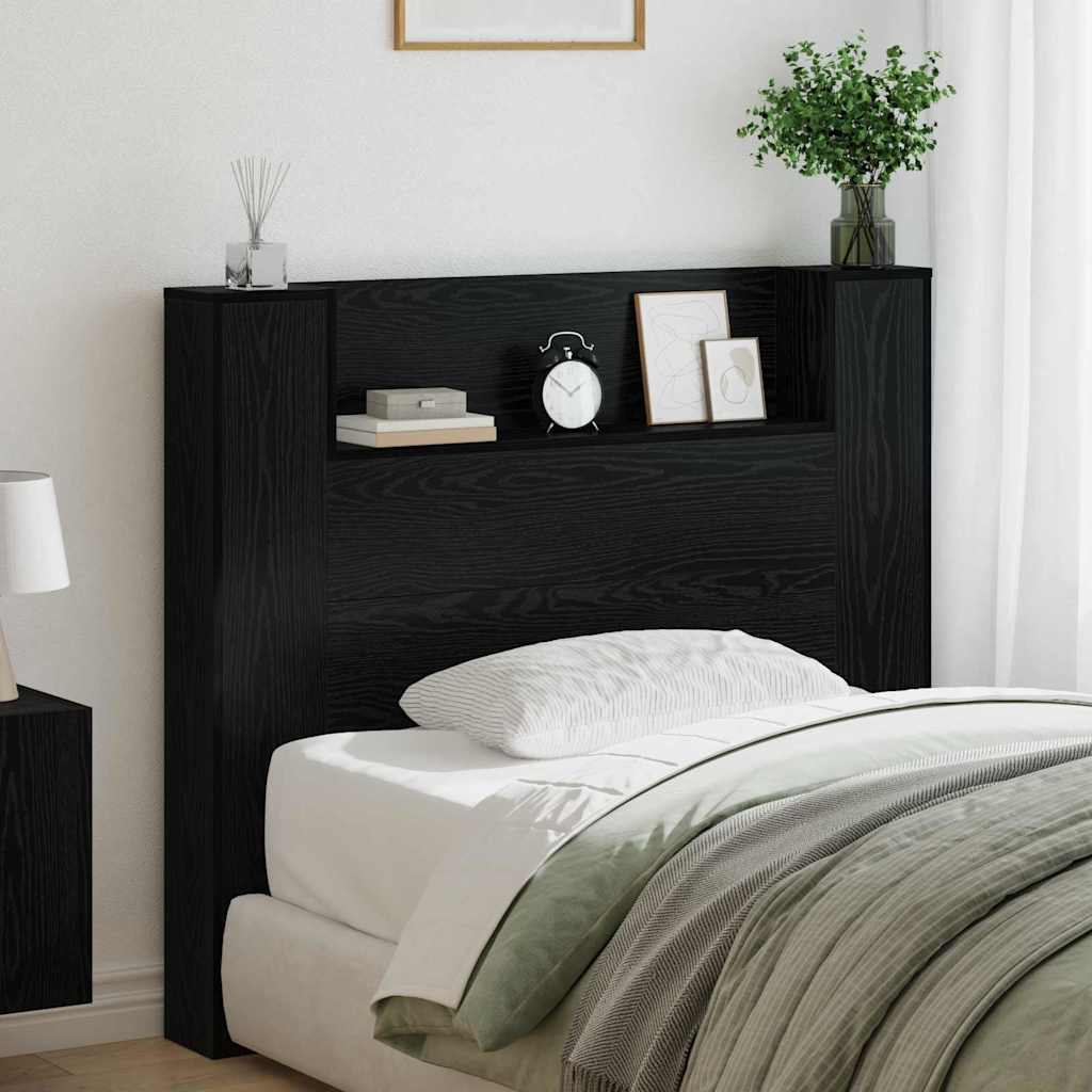 vidaXL Storage Headboard with LED Black Oak Engineered Wood