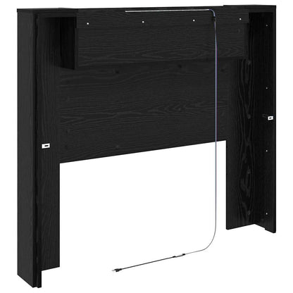 vidaXL Storage Headboard with LED Black Oak Engineered Wood