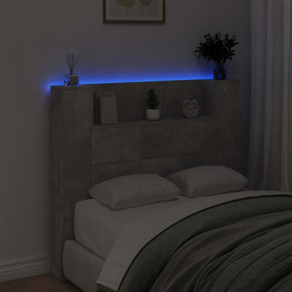 vidaXL Storage Headboard with LED Concrete Grey Engineered Wood