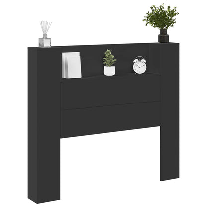 vidaXL Storage Headboard with LED Black Engineered Wood