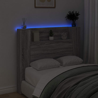 vidaXL Storage Headboard with LED Grey Sonoma Engineered Wood