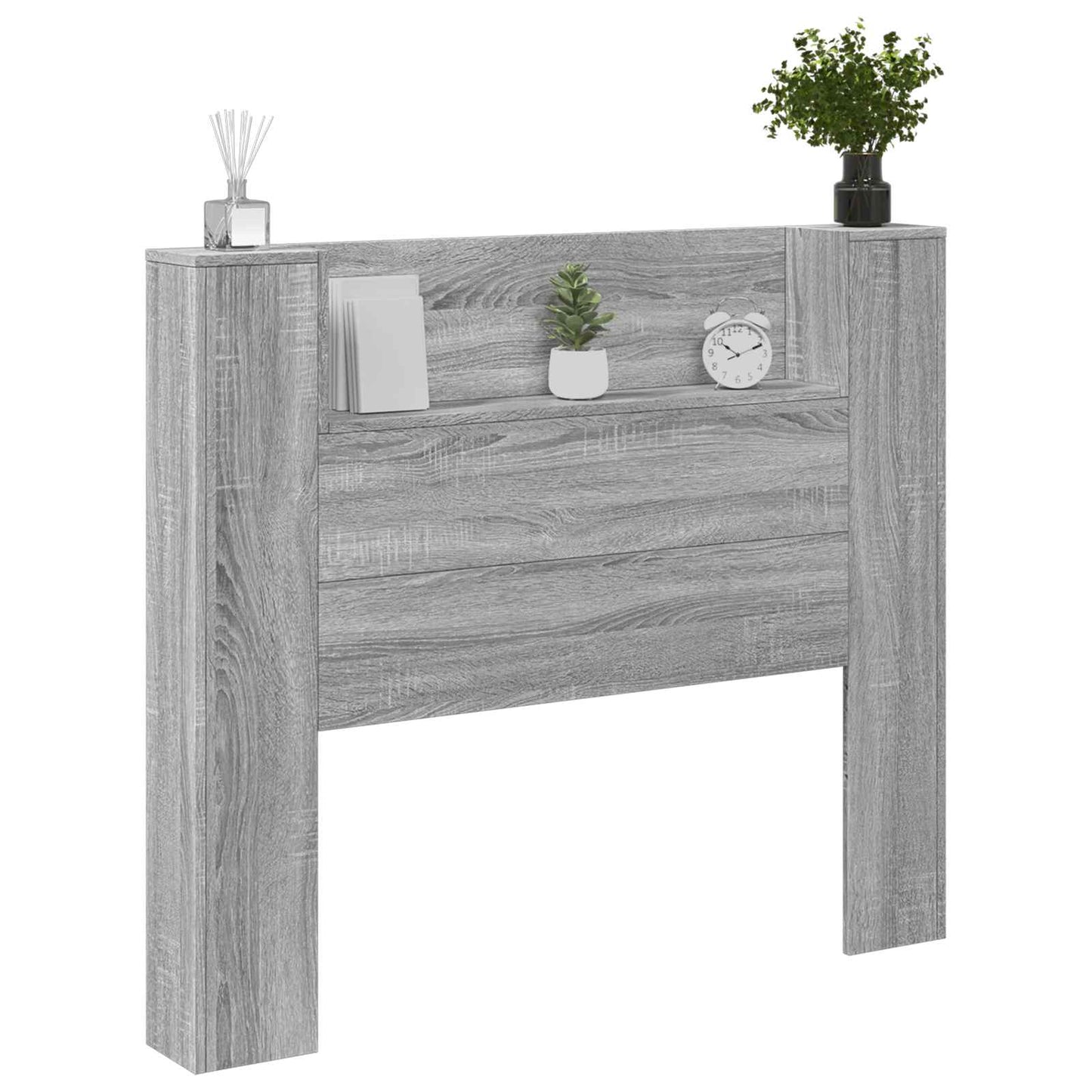 vidaXL Storage Headboard with LED Grey Sonoma Engineered Wood