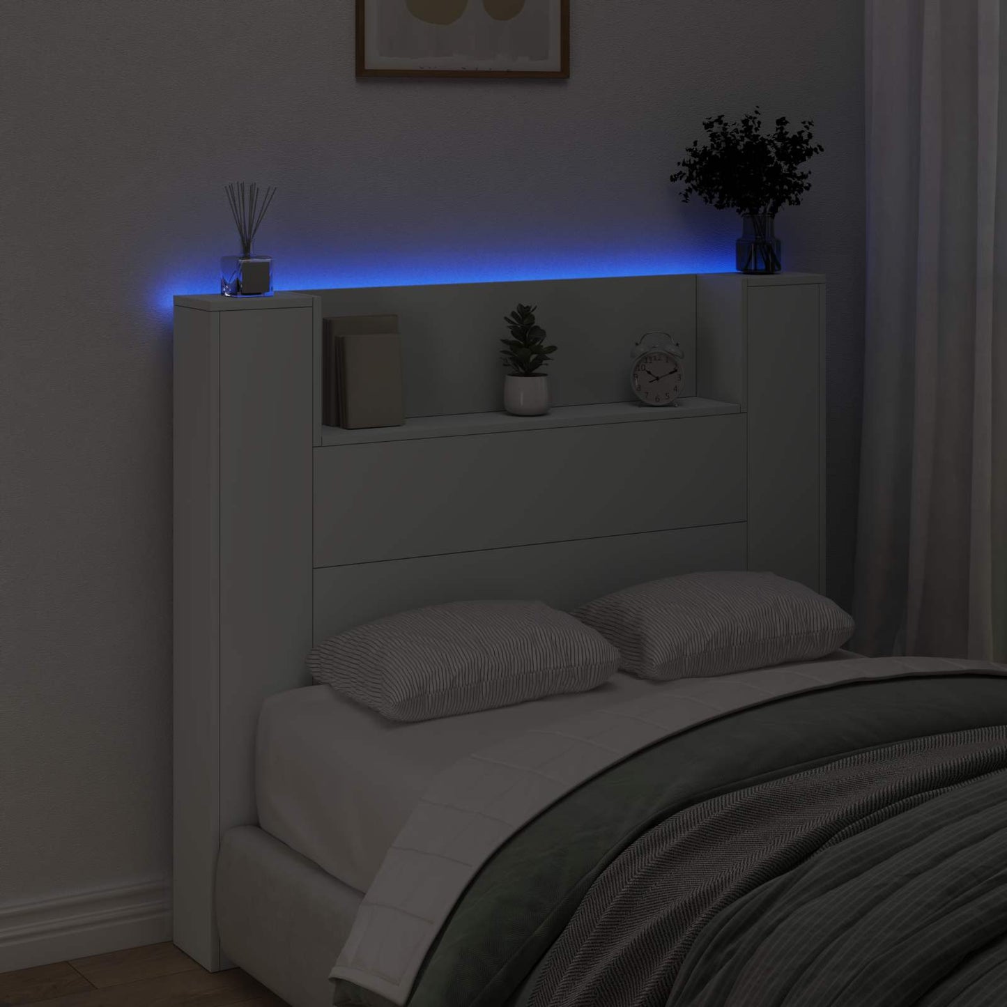 vidaXL Storage Headboard with LED White Engineered Wood