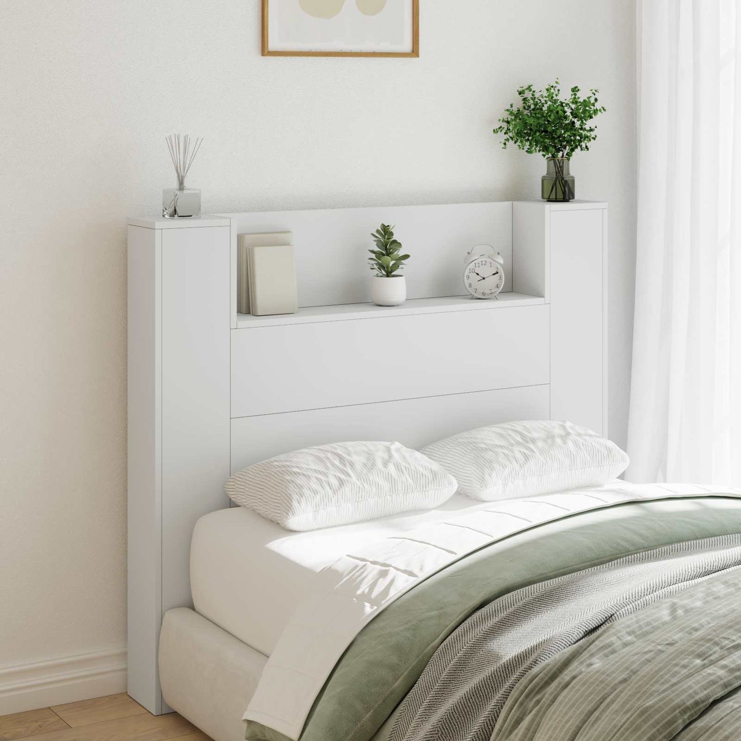 vidaXL Storage Headboard with LED White Engineered Wood