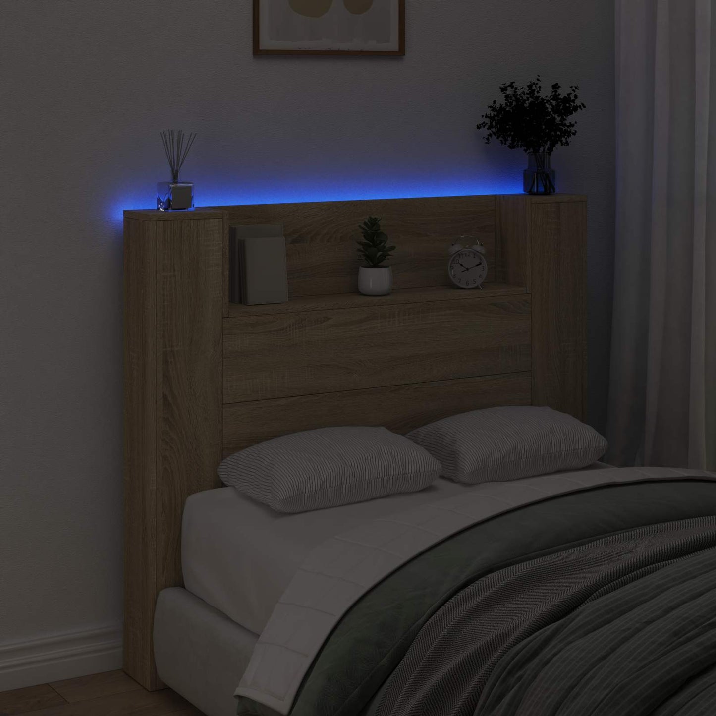 vidaXL Storage Headboard with LED Sonoma Oak Engineered Wood