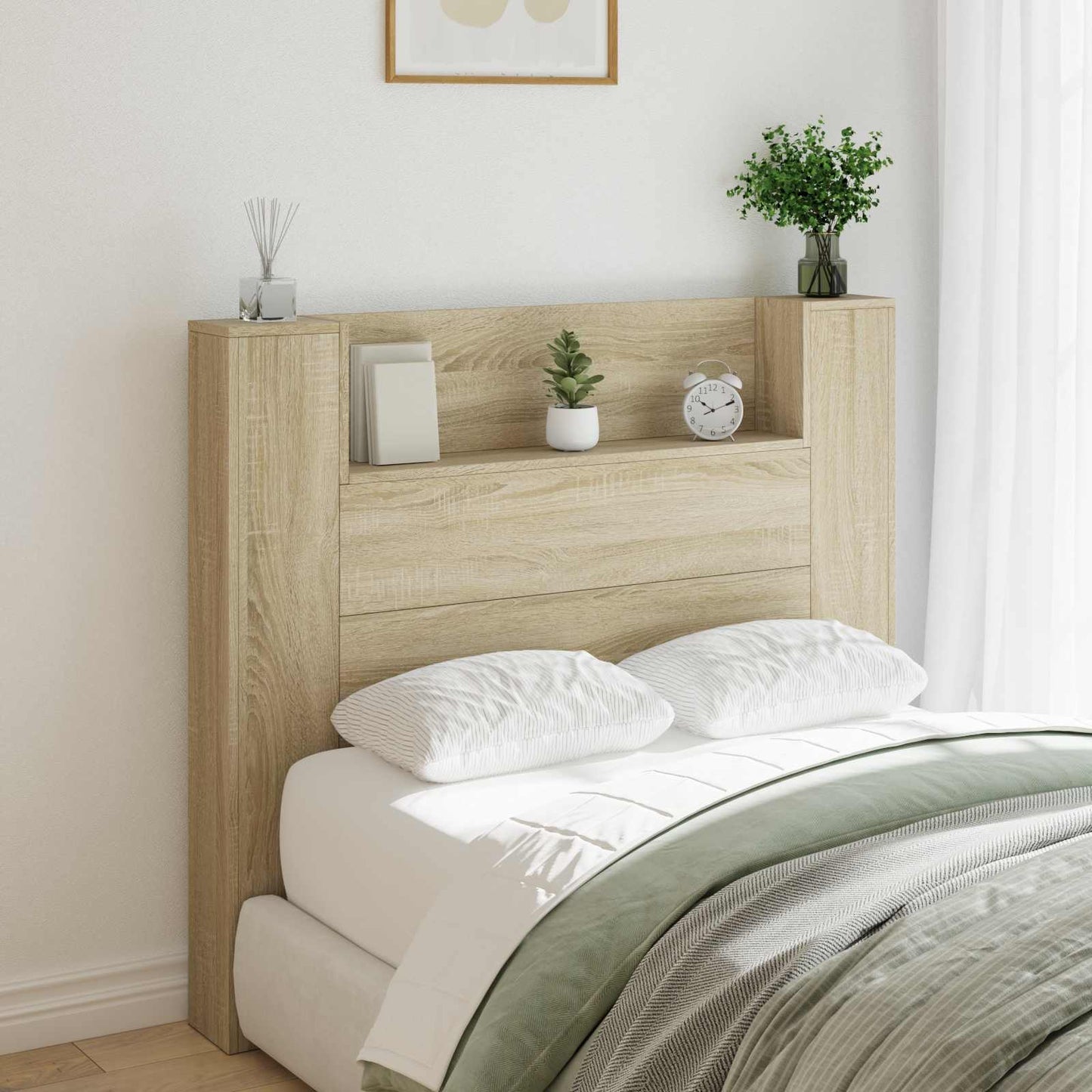 vidaXL Storage Headboard with LED Sonoma Oak Engineered Wood