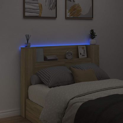 vidaXL Storage Headboard with LED Sonoma Oak Engineered Wood